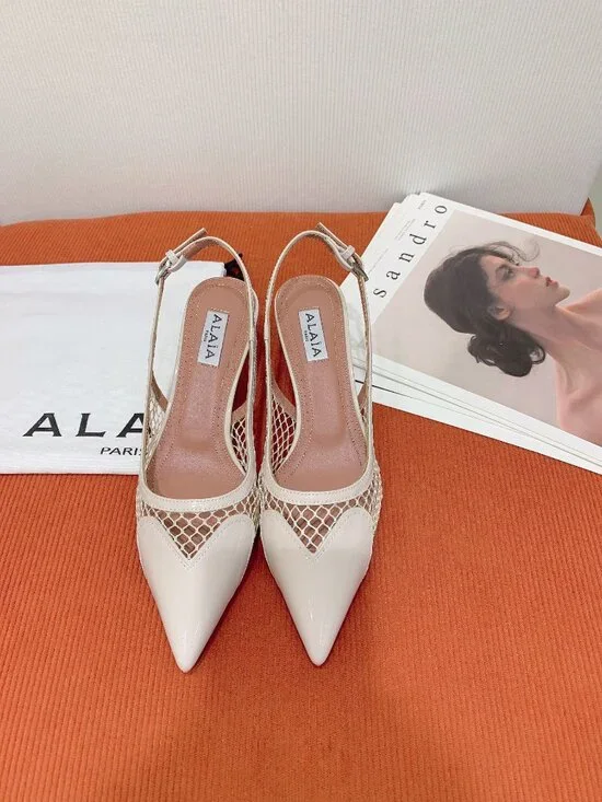 Alaïa White Mesh Cutout Pointed Toe Kitten Heel Sandals - Picture 1 of 8